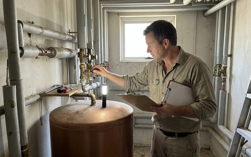 Plumber checking compliance valves on an insulated hot water system