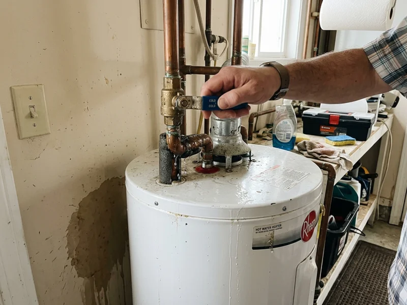 Turning off the cold water isolation valve above a hot water system