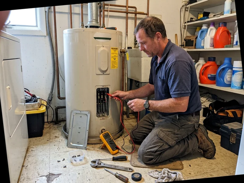 Plumber testing an electric hot water element